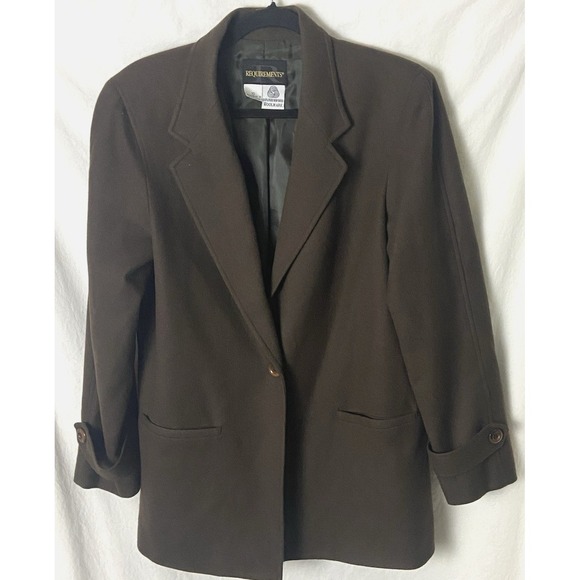Requirements Jackets & Blazers - Requirements Womens Sz 10 Brown Blazer Wool Lined Belted Cuffs Office Career